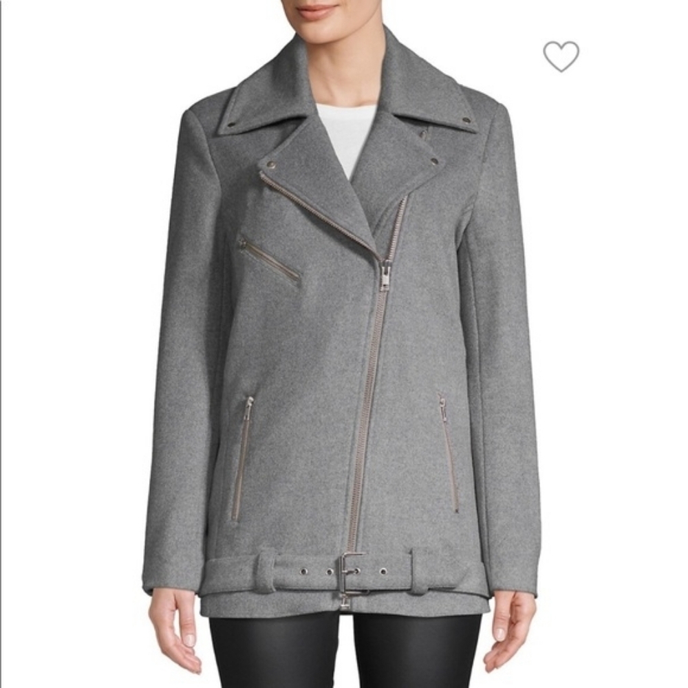 Wythe NY Long Wool-Blend Gray Moto Jacket Size M